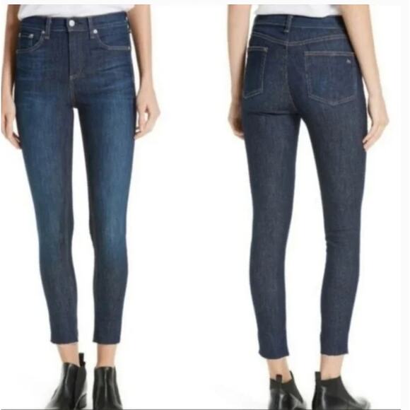 Rag & Bone Jeans Womens 25 Blue Denim 10" Ankle Skinny Dark Wash Raw Hem - Picture 1 of 11